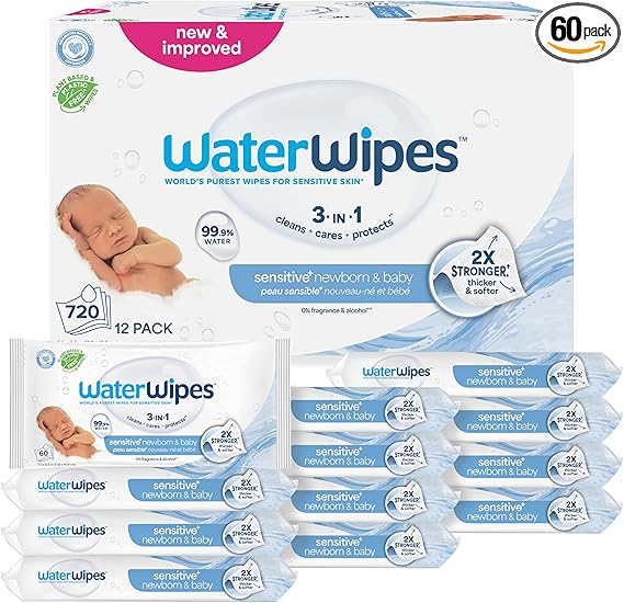 WaterWipes Original Baby Wipes – 99.9% Water, Unscented (12‑pack of 60)