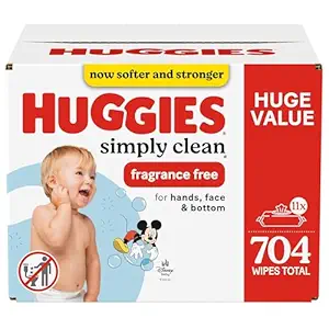 Huggies Simply Clean Fragrance‑Free Baby Wipes – 11 Flip‑Top Packs, 704 Wipes Total